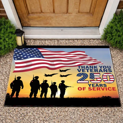 Waving Flag Military Silhouettes & Jets 250th Anniversary 1776-2026 - Thank You Veterans Doormat