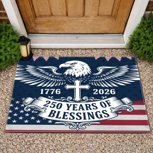 Bald Eagle Christian Cross 1776-2026 - USA 250th Anniversary American Flag Design Doormat