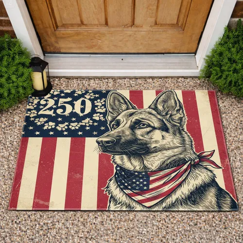 Distressed German Shepherd Paw Print Flag - USA 250th Anniversary 1776-2026 Patriotic Doormat