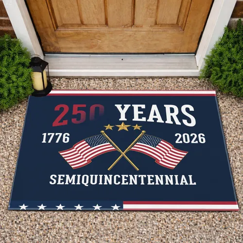 Crossed Betsy Ross & 50-Star American Flags 1776-2026 - USA 250th Anniversary Doormat