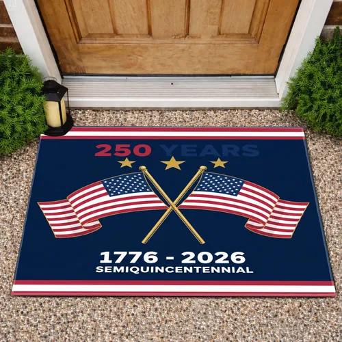 250 Years 1776-2026 Crossed American Flags - USA Semiquincentennial Celebration Doormat