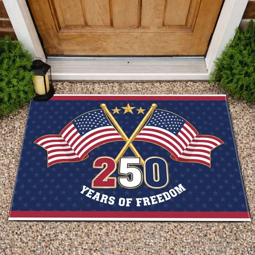 Crossed American Flags Betsy Ross 1776-2026 - USA 250th Anniversary Patriotic Design Doormat
