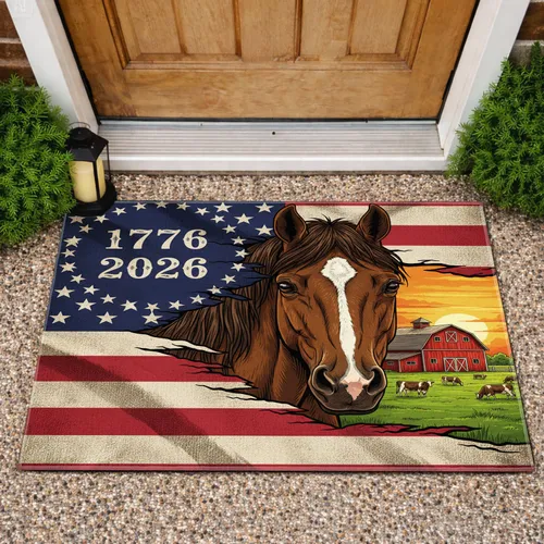 Betsy Ross Flag 1776-2026 Horse Barn - USA 250th Anniversary Independence Day Doormat