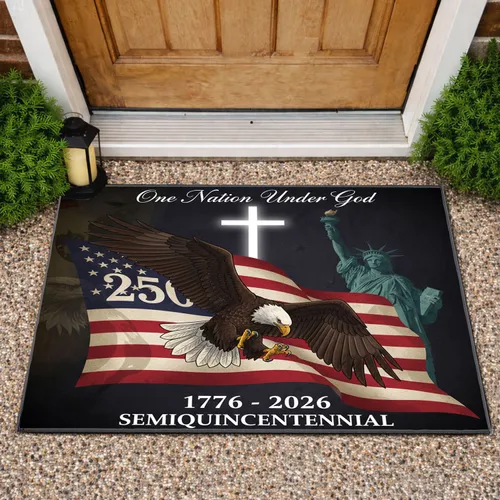 Bald Eagle American Flag 1776-2026 - One Nation Under God USA 250th Anniversary Doormat
