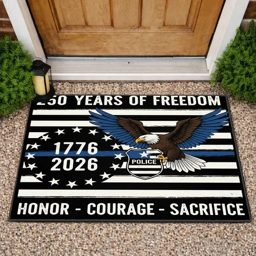 Bald Eagle Police Shield 1776-2026 - USA 250th Anniversary Freedom Flag Doormat