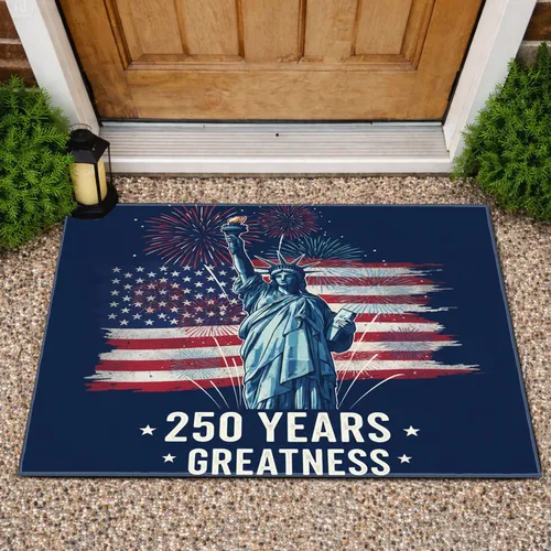 Statue of Liberty Distressed Flag 250 Years of Greatness - USA 250th Anniversary 1776-2026 Doormat