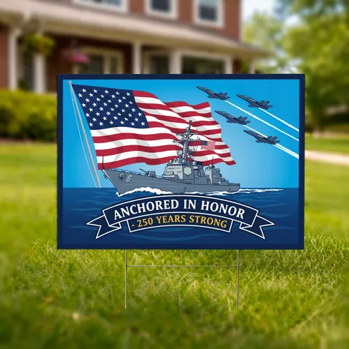 Anchored In Honor Destroyer Jet Fighter American Flag 250th Anniversary (1776-2026) Yard Sign