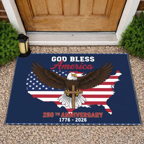 Bald Eagle American Flag 1776-2026 - USA 250th Anniversary Patriotic God Bless America Doormat