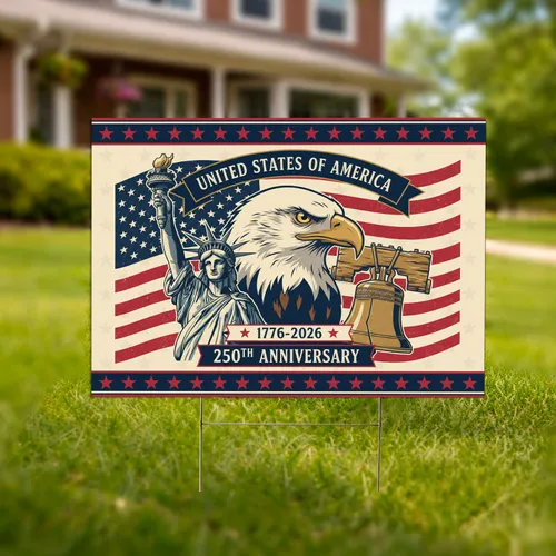 Bald Eagle American Flag Statue Liberty Bell 1776-2026 - USA 250th Anniversary Independence Day Yard Sign