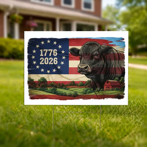 American Angus Bull Betsy Ross Flag 1776-2026 - USA 250th Anniversary Independence Day Yard Sign