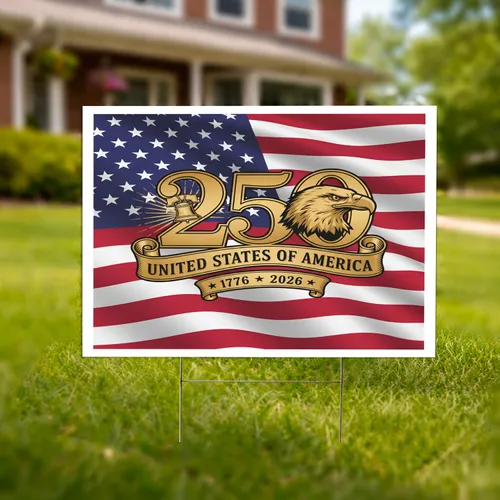 Bald Eagle Liberty Bell American Flag - USA 250th Anniversary 1776-2026 Patriotic Yard Sign