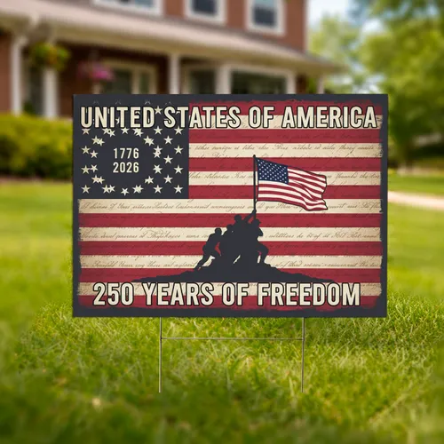 Iwo Jima Distressed Flag 1776-2026 - 250 Years of Freedom Patriotic Art for Veterans Yard Sign