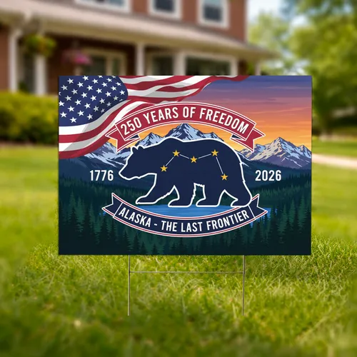 Navy Bear American Flag Alaska Last Frontier 1776-2026 - America's 250th Anniversary Yard Sign