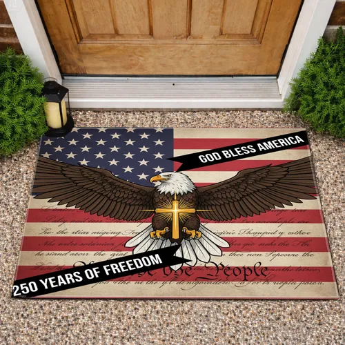 Bald Eagle American Flag We The People 1776 - USA 250th Anniversary Golden Cross Doormat