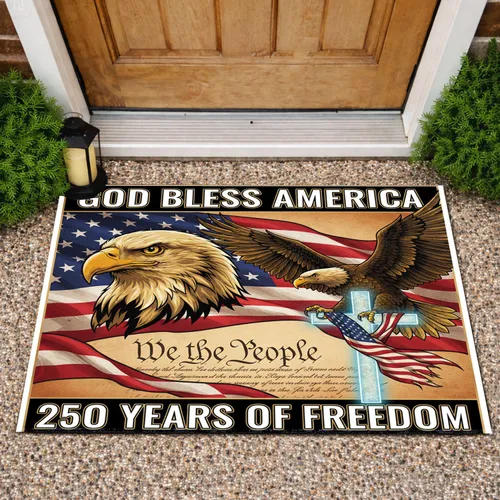 Bald Eagle American Flag Cross We the People - USA 250th Anniversary Independence Day Doormat