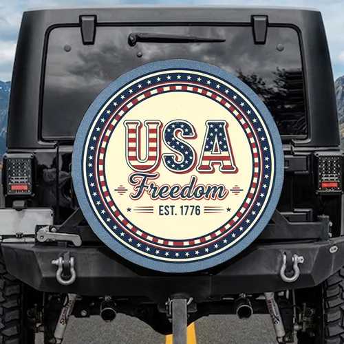 USA Freedom EST. 1776 Patriotic Stars Stripes - America 250th Anniversary Vintage Spare Tire Cover