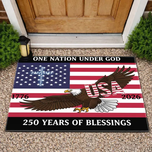 Bald Eagle American Flag Christian Cross 1776-2026 - USA 250th Anniversary Patriotic Doormat