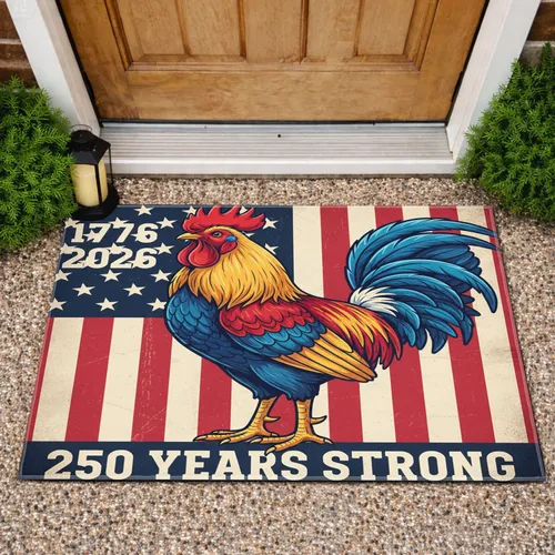 Patriotic Rooster American Flag 1776-2026 - USA 250th Anniversary Gift for Dad Doormat