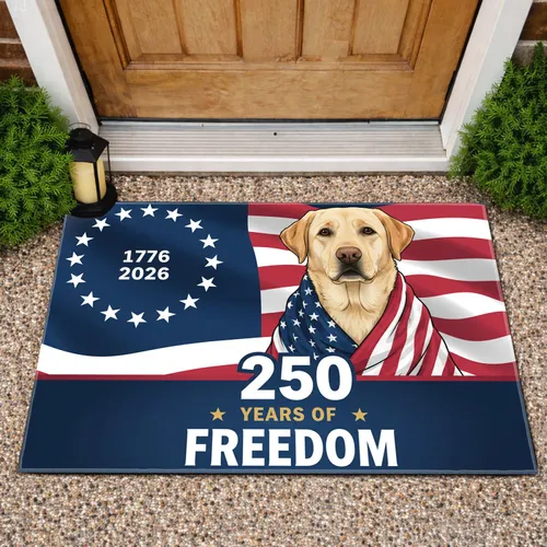 Yellow Labrador Betsy Ross Flag 1776-2026 - USA 250 Years of Freedom Dog Lover Gift Doormat