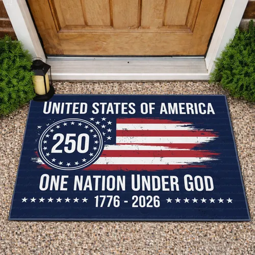 USA 250th Anniversary Distressed Flag 1776-2026 - One Nation Under God Patriotic Celebration Doormat