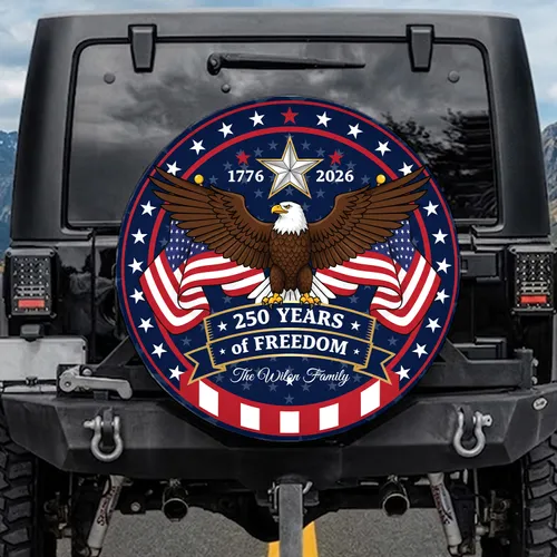Bald Eagle American Flag 1776-2026 - USA 250 Years of Freedom Patriotic Anniversary Spare Tire Cover