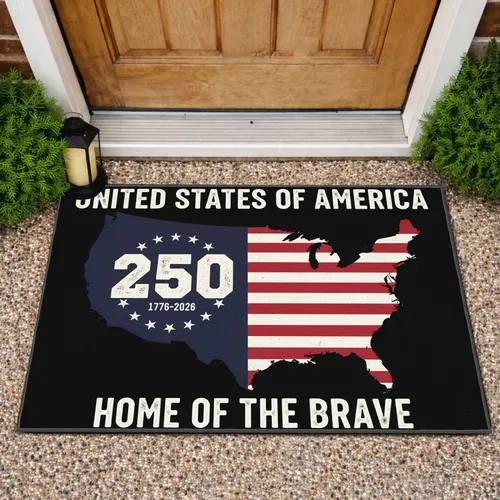 Distressed USA Flag Map 250th Anniversary 1776-2026 - United States Home of Brave Patriotic Doormat