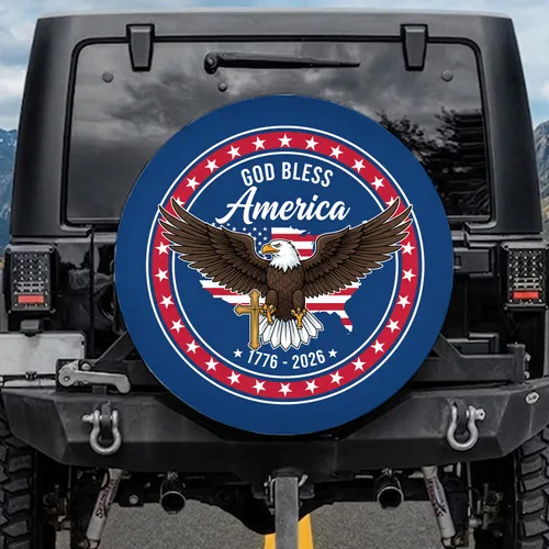 Bald Eagle American Flag Cross 1776-2026 - USA 250th Anniversary Patriotic Gift for Veterans Spare Tire Cover