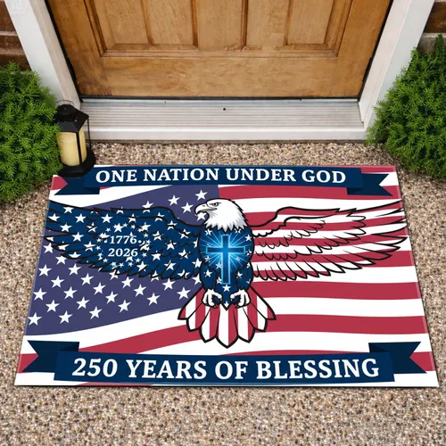 Bald Eagle American Flag 1776-2026 - One Nation Under God 250th Anniversary Patriotic Gift Doormat