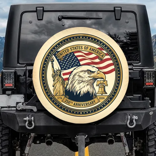 Bald Eagle, American Flag, Liberty Bell, Statue - USA 250th Anniversary 1776-2026 Spare Tire Cover