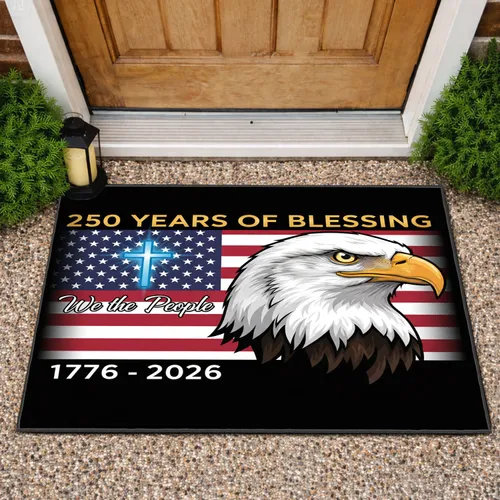 Bald Eagle American Flag 1776-2026 USA 250th Anniversary We The People Blessing Doormat