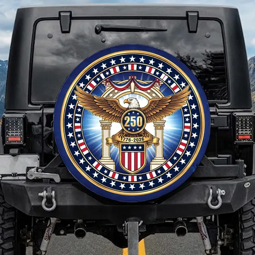 Bald Eagle American Flag 1776-2026 - USA 250th Anniversary Patriotic Archway Art Gift for Veterans Spare Tire Cover