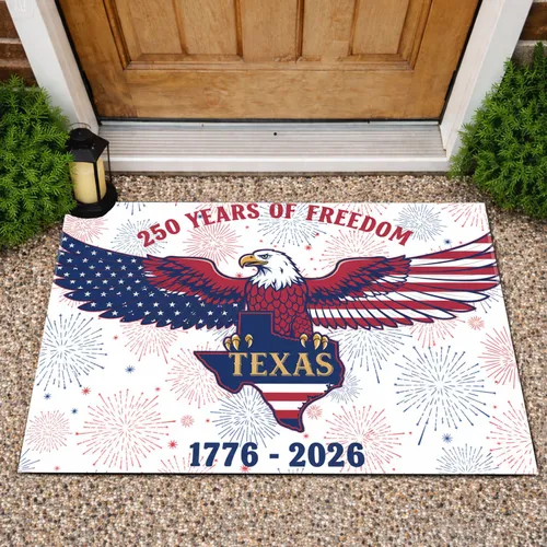 Bald Eagle Texas Flag 250 Years Freedom 1776-2026 - USA Patriotic Independence Day Doormat