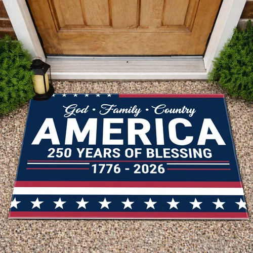 AMERICA God Family Country Flag 1776-2026 - USA 250th Anniversary Years of Blessing Doormat