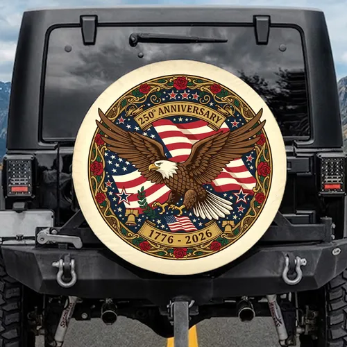 Bald Eagle American Flag 1776-2026 - USA 250th Anniversary Independence Day Gift Spare Tire Cover