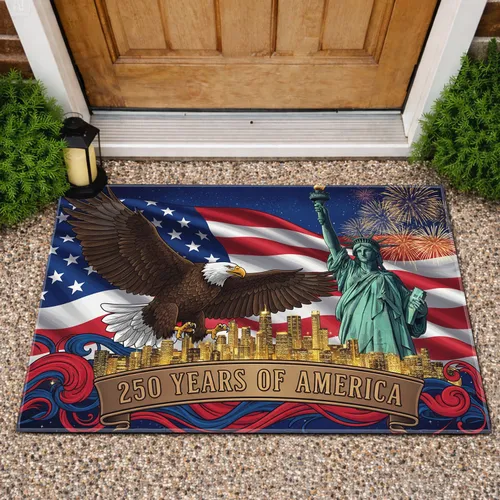 Bald Eagle Statue of Liberty American Flag 1776-2026 - USA 250th Independence Day Doormat
