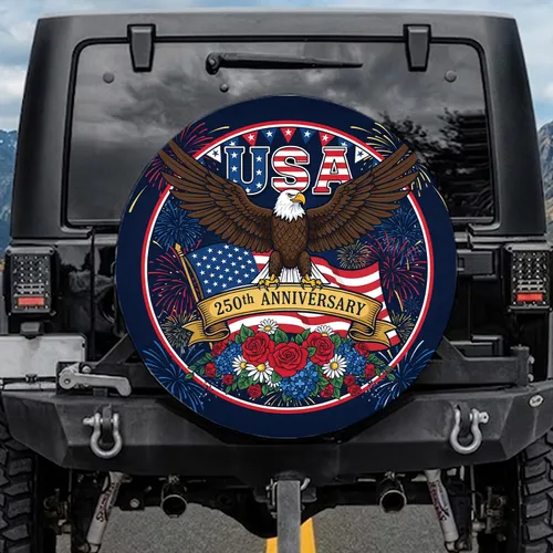 Bald Eagle American Flag 1776-2026 - USA 250th Anniversary Independence Day for Veterans Spare Tire Cover