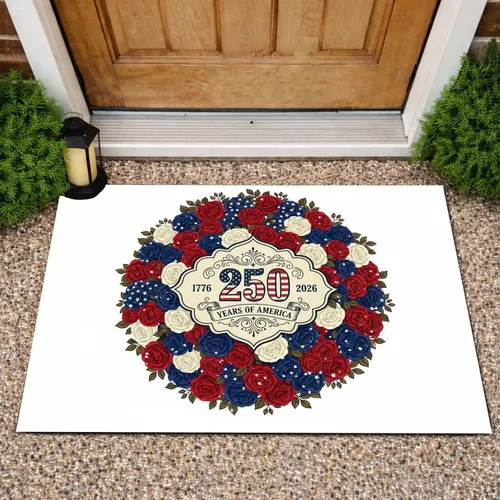 America 250th Anniversary 1776-2026 Flag Roses - Independence Day Patriotic Celebration Doormat