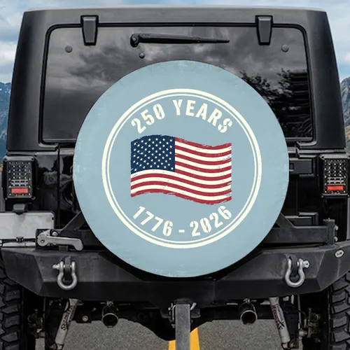 Distressed American Flag 1776-2026 - USA 250th Anniversary Independence Day Celebration Spare Tire Cover