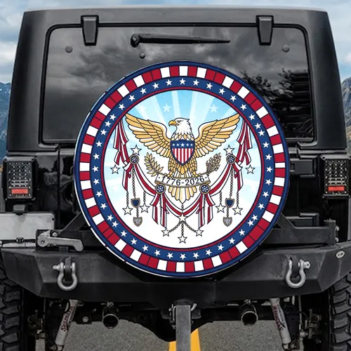 Bald Eagle American Flag 1776-2026 - USA 250th Anniversary Patriotic Art for Veterans Spare Tire Cover