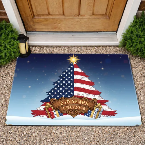 American Flag Christmas Tree - USA 250th Anniversary 1776-2026 Patriotic Celebration Gift Doormat