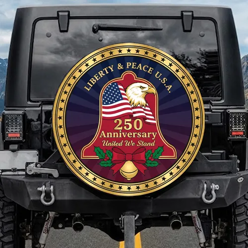 Bald Eagle American Flag Bell Emblem 250th Anniversary 1776-2026 - USA Patriotic for Veterans Spare Tire Cover