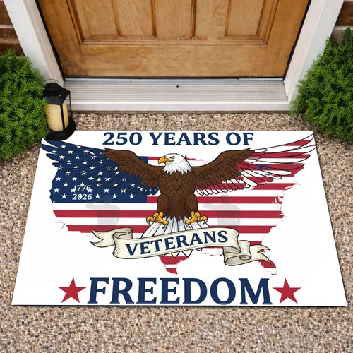 Bald Eagle American Flag USA Map 1776-2026 - 250 Years of Freedom for Veterans Doormat