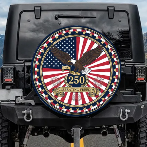 Bald Eagle American Flag 1776-2026 - USA 250th Anniversary Freedom Celebration Spare Tire Cover