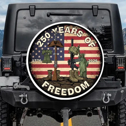 1776 Musket 2026 Rifle Memorial - USA 250th Anniversary Freedom Flag Art for Veterans Spare Tire Cover