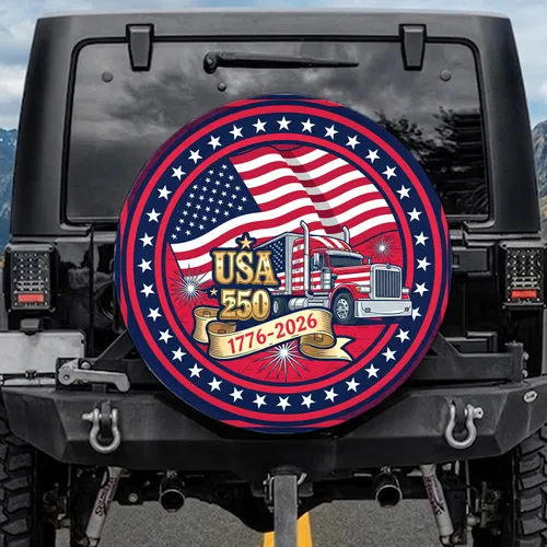 USA 250 American Flag Semi-Truck 1776-2026 - 250th Anniversary Patriotic Trucker Gift Spare Tire Cover