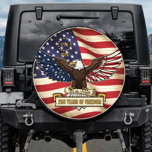 Bald Eagle American Flag We The People 1776-2026 Preamble - USA 250th Anniversary Spare Tire Cover