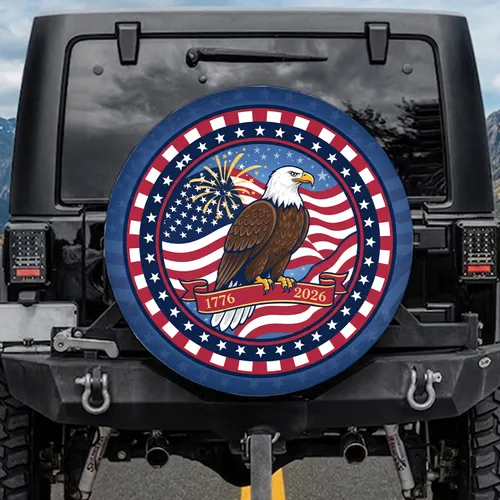Bald Eagle American Flag 1776-2026 - USA 250th Anniversary Independence Day Patriotic Gift Spare Tire Cover
