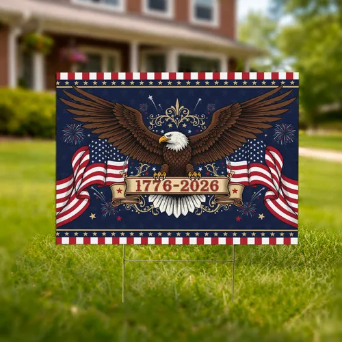 Bald Eagle American Flag 1776-2026 - USA 250th Anniversary Independence Day Patriotic Border Yard Sign