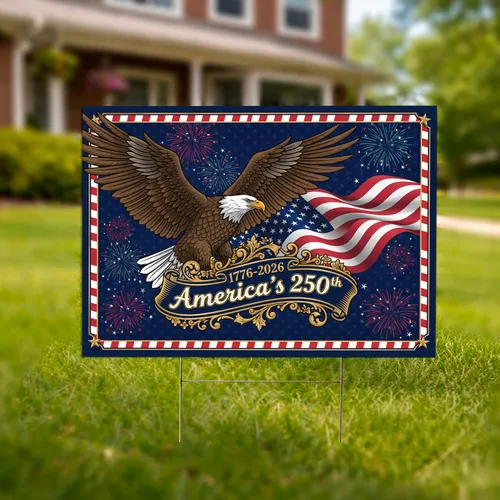 Bald Eagle American Flag 1776-2026 - USA 250th Anniversary Gift for Veterans Yard Sign