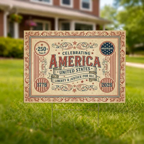 USA 250th Anniversary 1776-2026 - Liberty Justice Patriotic Independence Day Display Yard Sign